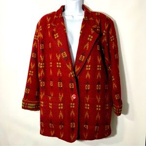 EUC VINTAGE Rare Toffs Wool Blend Jacket Coat Southwestern Burgundy Pockets CUTE